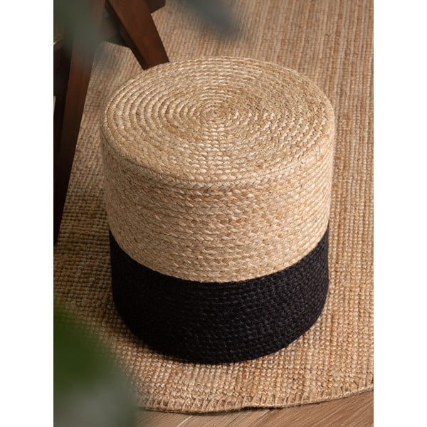 Czarno-naturalny puf Juta Gold Black – Hanse Home-image-2