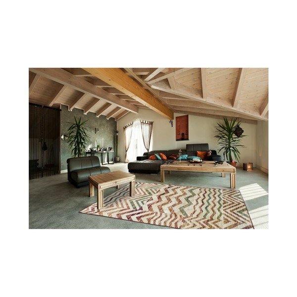 Beżowy chodnik z wiskozy Universal Belga Zig Zag, 70x220 cm-image-2