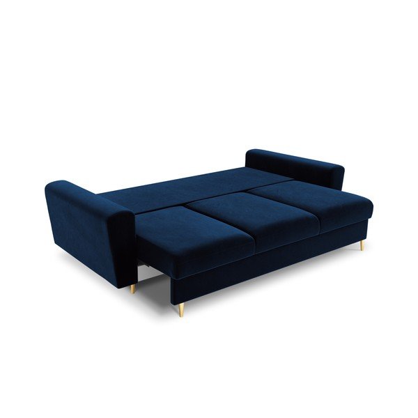 Niebieska aksamitna rozkładana sofa ze schowkiem 235 cm Kyoto – Cosmopolitan Design-image-2