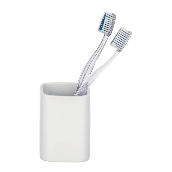 Matowobiały ceramiczny kubek na szczoteczki do zębów Wenko Hexa