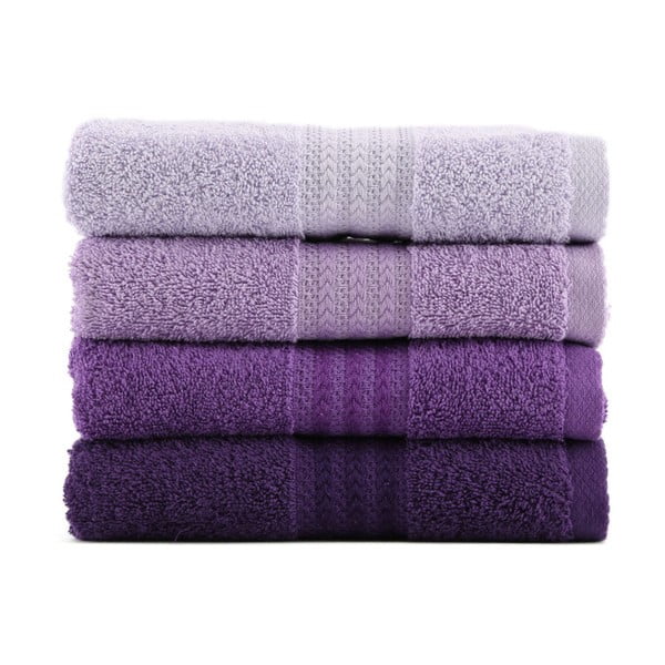 Zestaw 4 fioletowych bawełnianych ręczników Foutastic, 50x90 cm