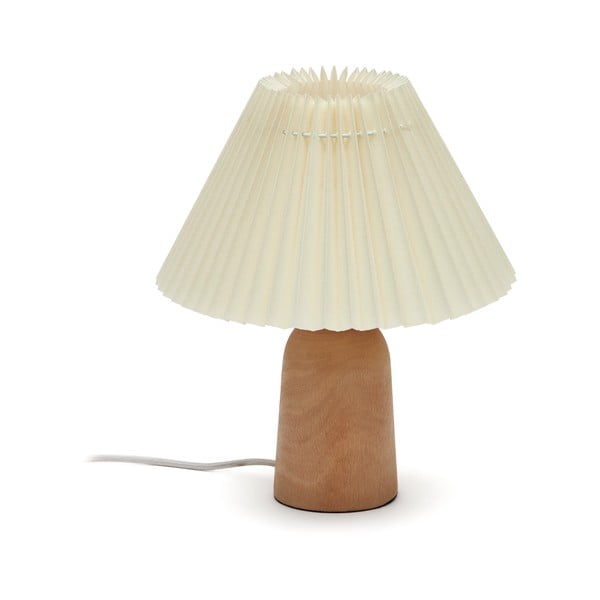 Beżowo-naturalna lampa stołowa z litego drewna kauczukowego z tekstylnym kloszem (wysokość 33 cm) Benicarlo – Kave Home