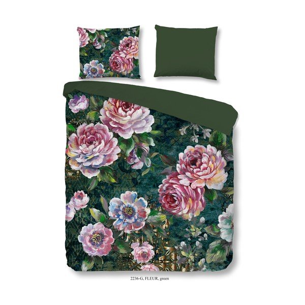 Zielona bawełniana pościel jednoosobowa 140x220 cm Fleur – Good Morning