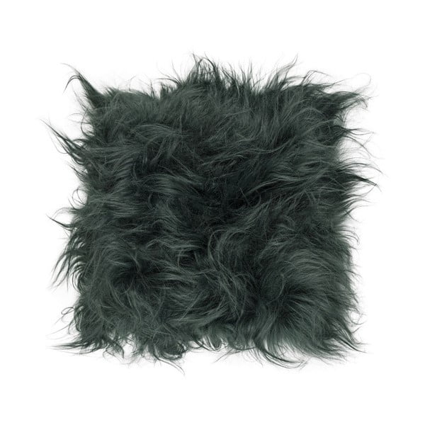 Ciemnozielona futrzana poduszka na krzesło z długim włosiem Arctic Fur Eglé, 37x37 cm