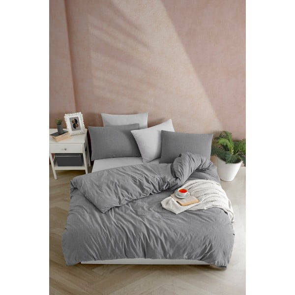 Antracytowa pościel jednoosobowa 140x200 cm Yarn Dyed – Mijolnir