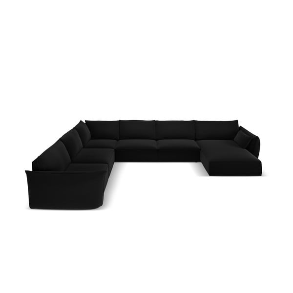 Czarny aksamitny narożnik (lewostronny/w kształcie litery U) Vanda – Mazzini Sofas