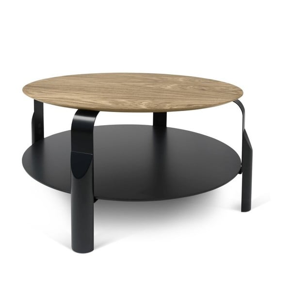 Czarny stolik z blatem w kolorze drewna orzechowego TemaHome Scale