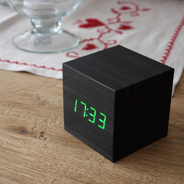 Budzik Cube Click Clock z zielonym LED, czarny-image-3