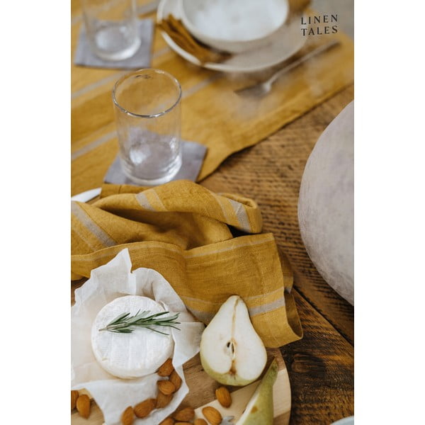 Lniany obrus 140x140 cm Amber Bronze Stripes – Linen Tales-image-3