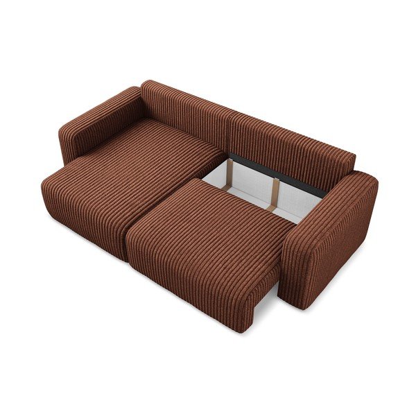 Sztruksowy rozkładany/ze schowkiem narożnik (lewostronny/z szezlongiem) w kolorze terakoty Kona – Makamii-image-4