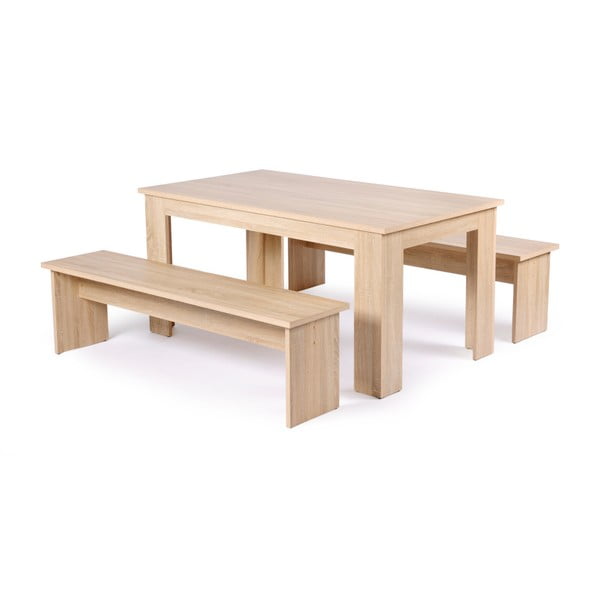 Zestaw stołu i 2 ławek z dekorem drewna Intertrade Munich, 80x140 cm