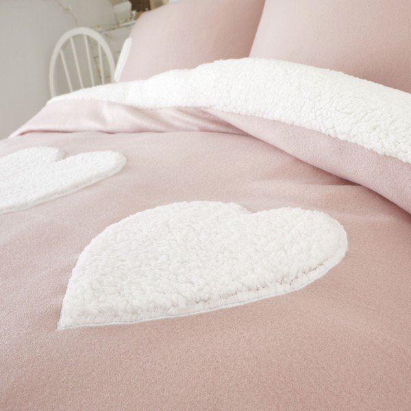 Różowa pościel z polaru z motywem serca Catherine Lansfield, 135x200 cm-image-2