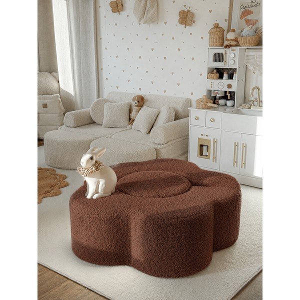 Brązowy piankowy plac zabaw 3 szt. z materiału bouclé wysokość 27 cm 88x90 cm – Meowbaby-image-1