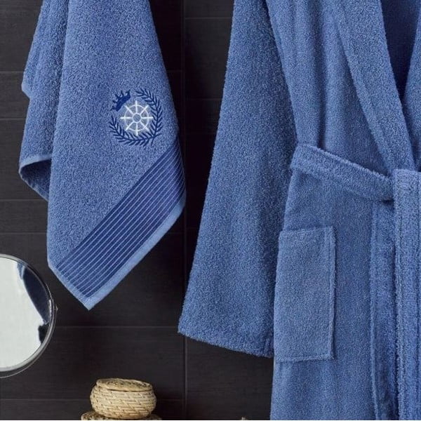 Niebieski bawełniany zestaw szlafroka i ręcznika w rozmiarze S/M – Mila Home-image-1