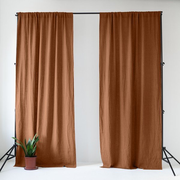 Brązowa lniana zasłona 140x300 cm Hazelnut – Linen Tales