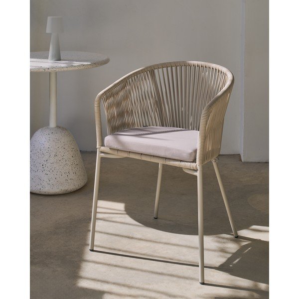 Kremowe metalowe/tapicerowane krzesło ogrodowe Yanet – Kave Home-image-1