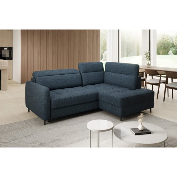 Niebieski aksamitny rozkładany/ze schowkiem narożnik (prawostronny/w kształcie litery L) Barea – ELTAP-image-3