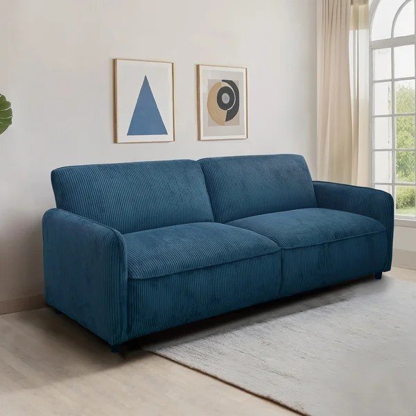 Niebieska sztruksowa częściowo rozkładana/rozkładana sofa 209 cm Alicia – Støraa-image-1