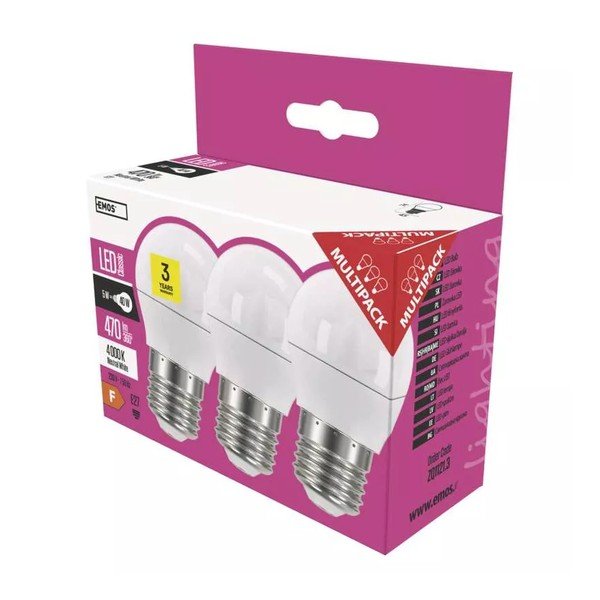 Żarówki LED z neutralnym światłem z gwintem E27 zestaw 3 szt., 5 W – EMOS-image-1
