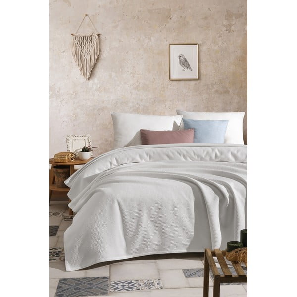 Biała bawełniana narzuta na łóżko dwuosobowe 220x240 cm – Mijolnir