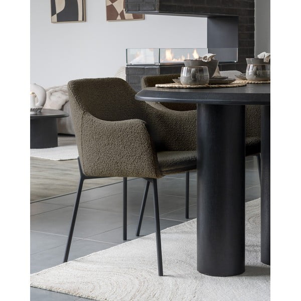 Brązowy tapicerowany fotel jadalniany z podłokietnikami Melilla – House Nordic-image-1