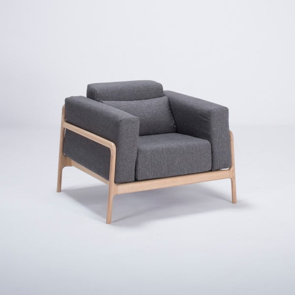 Fotel z konstrukcją z drewna dębowego z ciemnoszarą tekstylną poduszką Gazzda Fawn-image-2