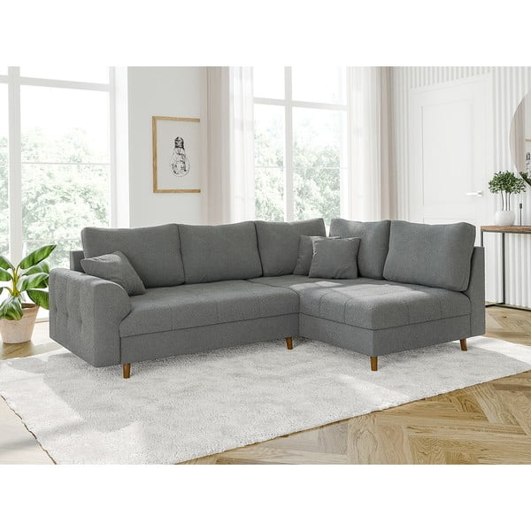 Szary narożnik z materiału bouclé (prawostronny/w kształcie litery L) Ariella – Ropez-image-3