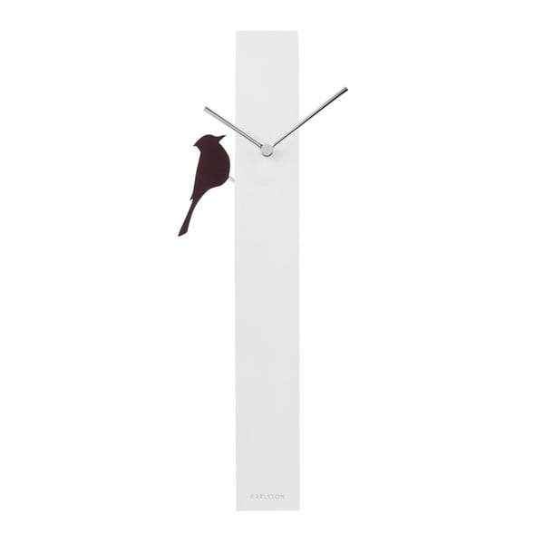 Biały zegar Karlsson Woodpecker, dł. 60 cm