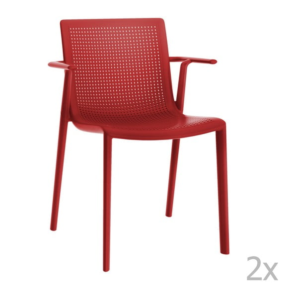 Zestaw 2 czerwonych krzeseł ogrodowych z podłokietnikami Resol beekat