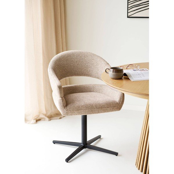 Beżowy tapicerowany fotel jadalniany z podłokietnikami Dover – House Nordic-image-1