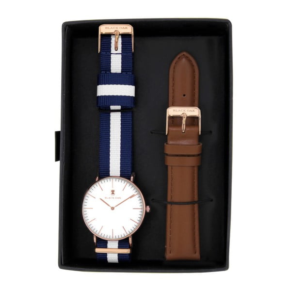 Komplet  zegarków damskich z paskami Black Oak Stripe Blue 