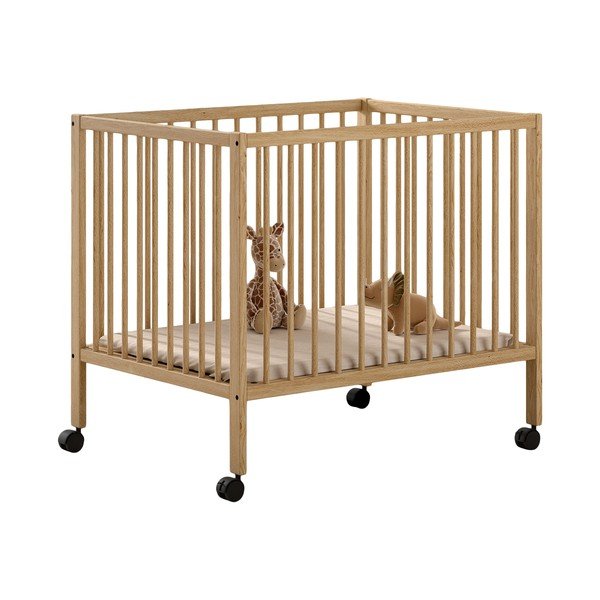 Kojec dla dzieci z litego drewna bukowego z regulowaną wysokością/na kółkach 95x75 cm w naturalnym kolorze Dino – Vipack