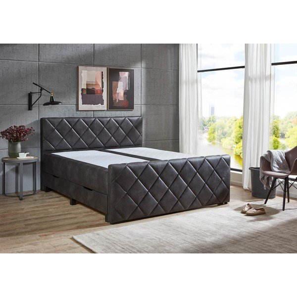 Czarne łóżko boxspring ze schowkiem 180x200 cm Chester – Rojaplast-image-1