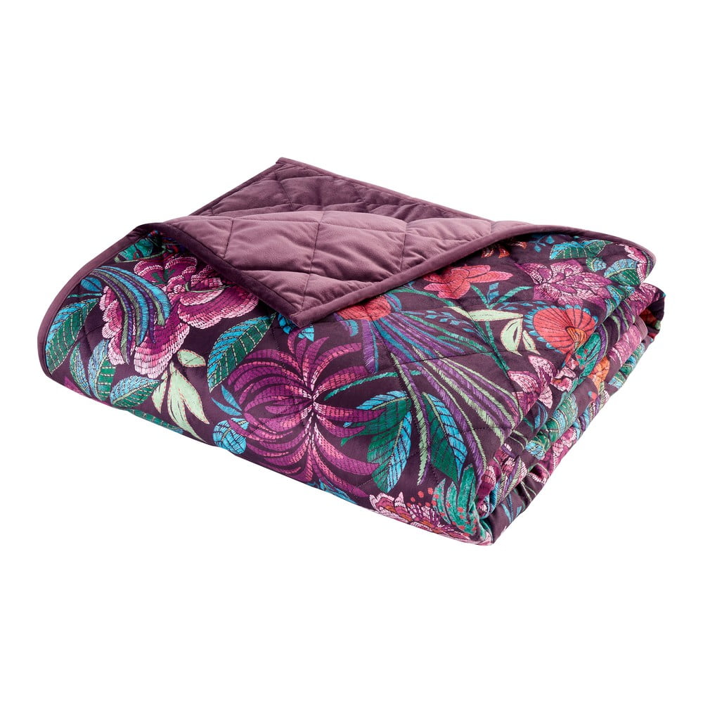 Fioletowa aksamitna narzuta pikowana 220x230 cm Kate Floral – Catherine Lansfield