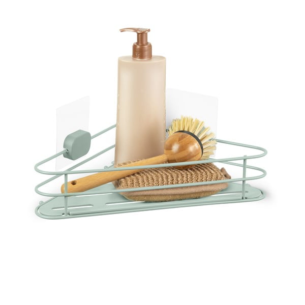 Zielona narożna samoprzylepna metalowa półka łazienkowa Grena – Compactor-image-3