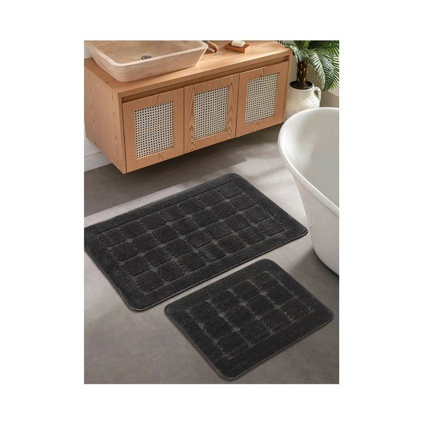 Antracytowe dywaniki łazienkowe zestaw 2 szt. 50x80 cm Kareli – Foutastic-image-1