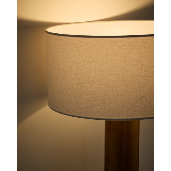 Biała/brązowa lampa stołowa z litego drewna kauczukowego z tekstylnym kloszem (wysokość 48 cm) Niani – Kave Home-image-3