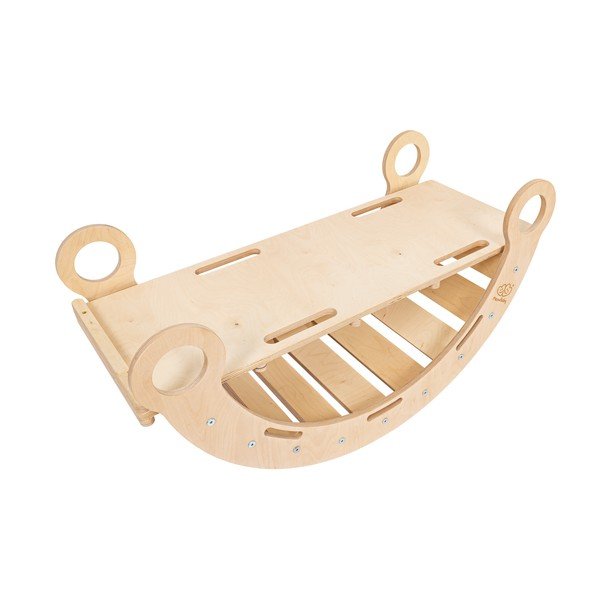 Huśtawka z litego drewna sosnowego w naturalnym kolorze 39x75x38 cm Montessori – Meowbaby