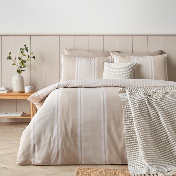 Beżowa pościel dwuosobowa 3-częściowa 200x200 cm Banded Stripe – Catherine Lansfield-image-3