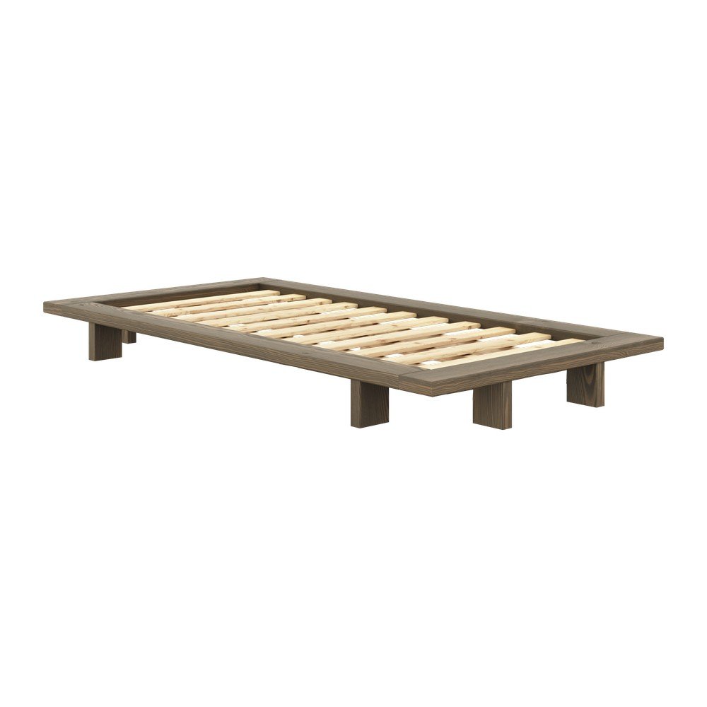 Brązowe łóżko jednoosobowe z litego drewna sosnowego ze stelażem 90x200 cm Japan – Karup Design