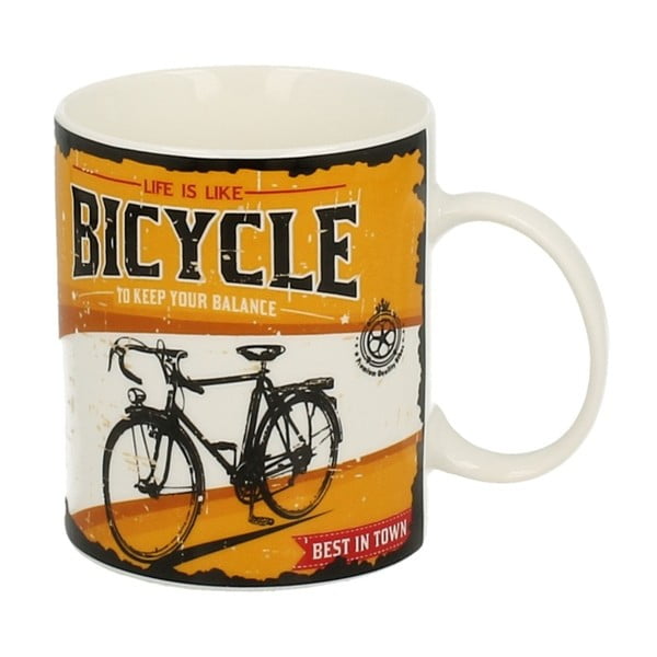 Żółty kubek porcelanowy Duo Gift Bicycle, 430 ml