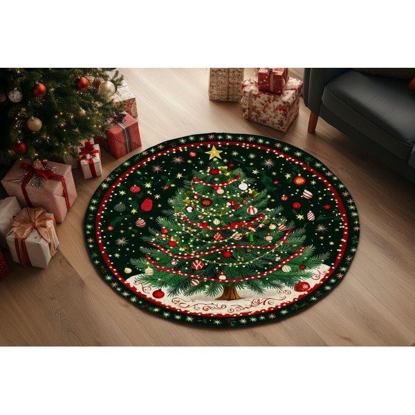 Zielony okrągły dywan ze świątecznym motywem ø 120 cm – Conceptum Hypnose-image-1