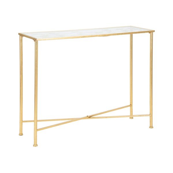Konsola w biało-złotym kolorze ze szklanym blatem 35x100 cm Butterflies – Mauro Ferretti