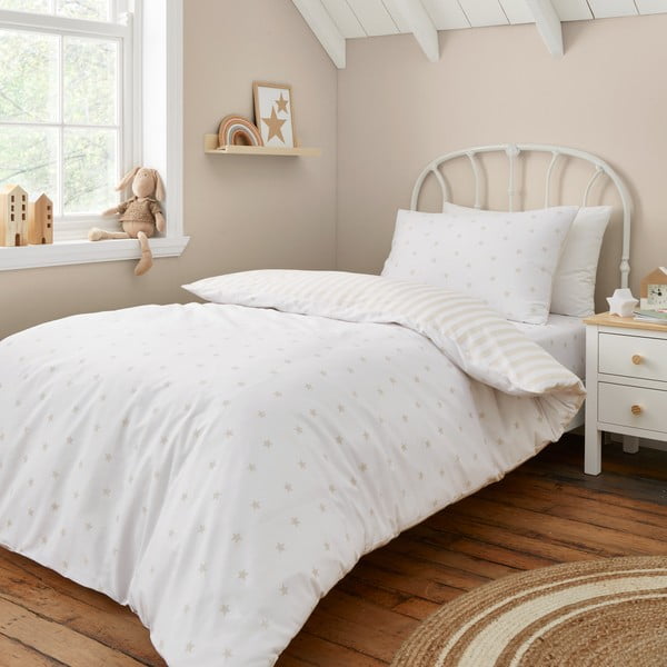 Biało-beżowa bawełniana pościel dziecięca jednoosobowa 135x200 cm Mini Star & Stripes – Bianca-image-1