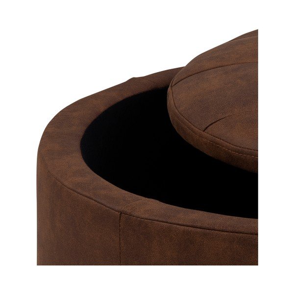 Karmelowobrązowy puf z imitacji skóry Actona Retina, ⌀ 60 cm-image-1