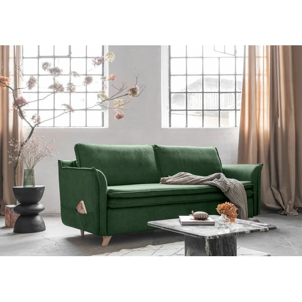 Zielona aksamitna rozkładana sofa 225 cm Charming Charlie – Miuform-image-3