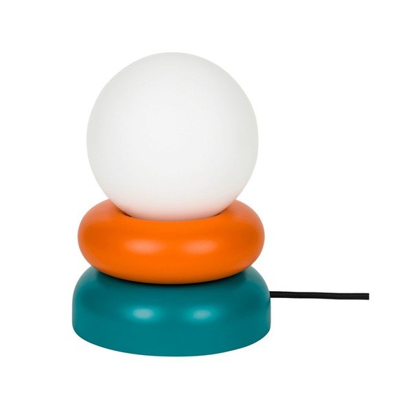 Morska/pomarańczowa lampa stołowa z litego drewna ze szklanym kloszem (wysokość 24 cm) Otem – noo.ma