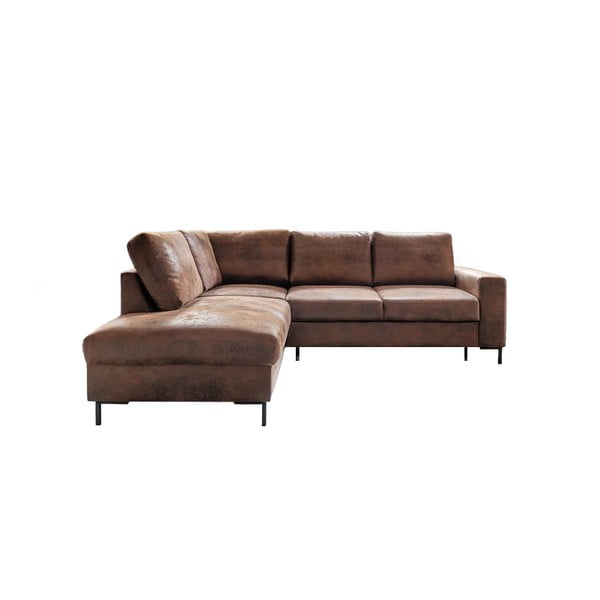 Brązowy rozkładany narożnik z imitacji skóry (lewostronny) Lofty Lilly – Miuform