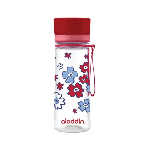 Butelka na wodę z czerwonym wieczkiem i nadrukiem Aladdin Aveo Bloom, 350 ml