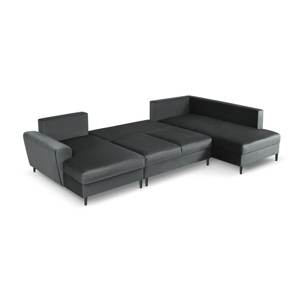 Ciemnoszary aksamitny rozkładany narożnik ze schowkiem (prawostronny/w kształcie litery U) Kyoto – Cosmopolitan Design-image-2